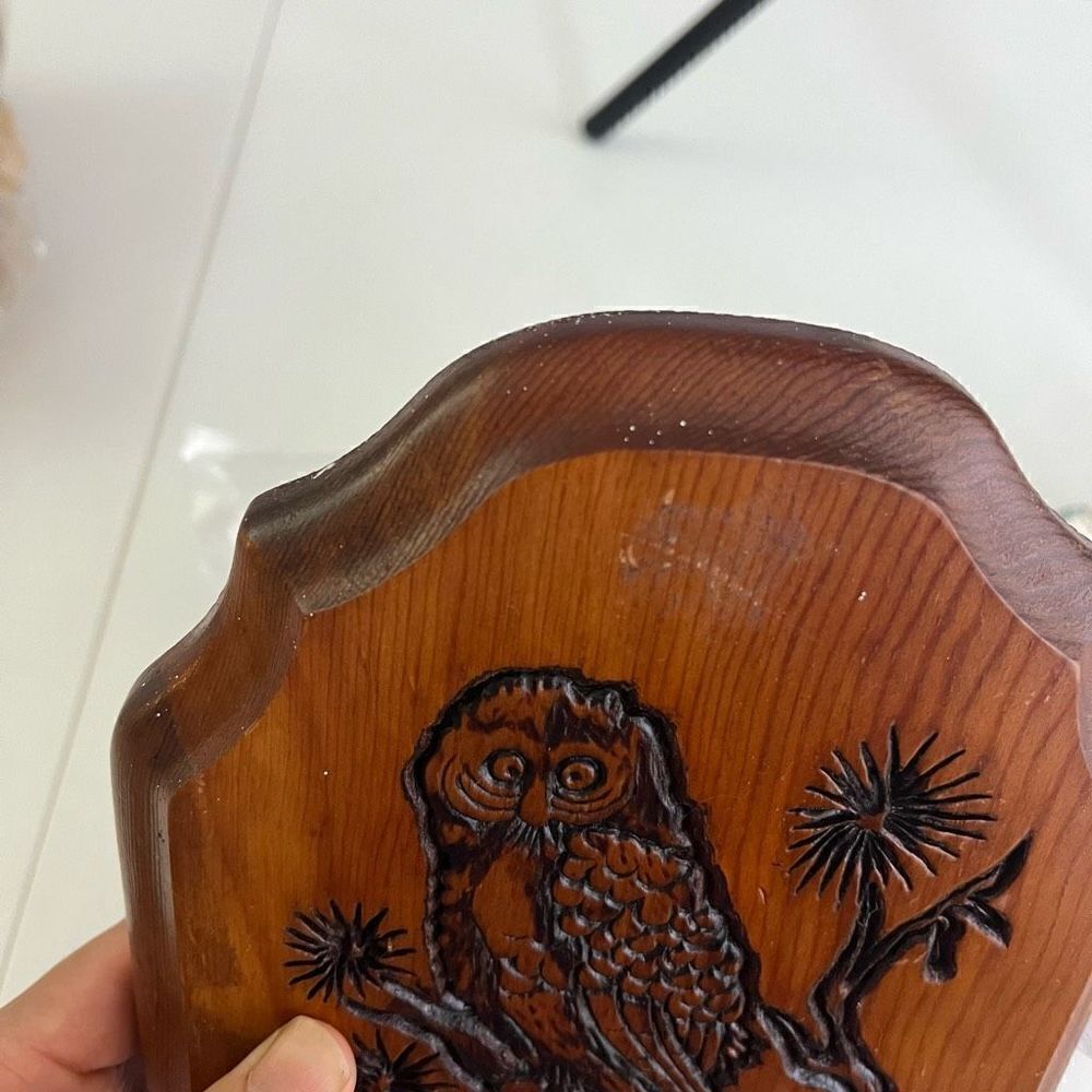 Vintage Wooden Carved Owl Bookends 7” - Picture 8 of 9